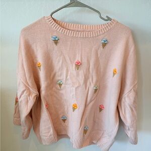 LOFT Pink Sweater with Ice Cream Embroidery